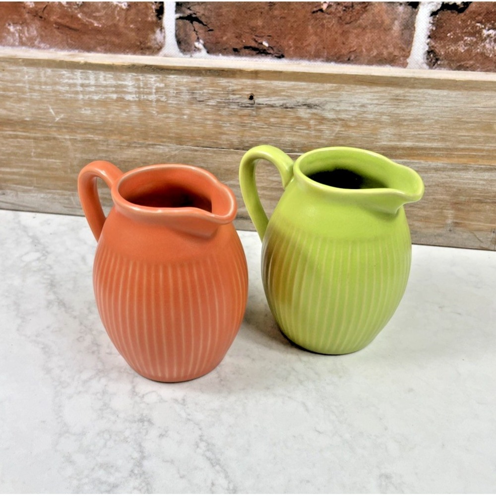 TAG Ltd Ribbed Green & Orange 4 1/2" Creamer/Pitcher - 2 Pieces
